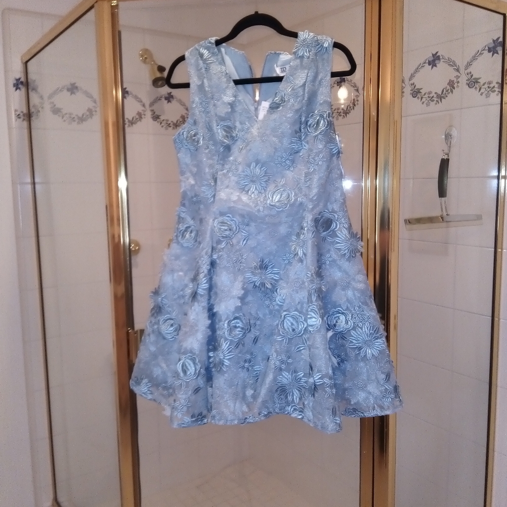 WTA Icy blue Lurex Embroidery party dress